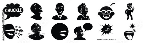Set of comic pop chuckle silhouette art. Funny large pack of vector silhouette design and isolated on white background