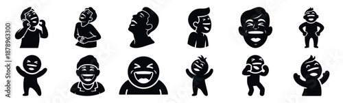 Set of funny doodle laugh silhouette art. Funny large pack of vector silhouette design and isolated on white background