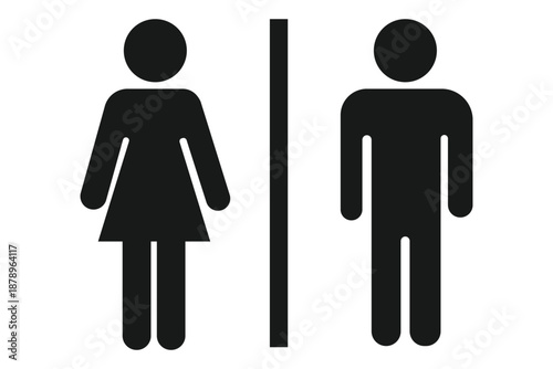 Male and female restroom icons, gender symbol vector illustration, blue and pink signage figures, public facility design, modern minimal style, stock art collection