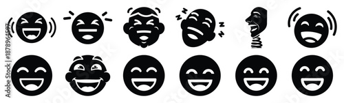 Set of laugh bounce face silhouette art. Funny large pack of vector silhouette design and isolated on white background