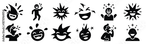 Set of laugh playful spark silhouette art. Funny large pack of vector silhouette design and isolated on white background