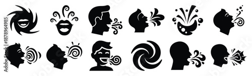 Set of laugh pop swirl silhouette art. Funny large pack of vector silhouette design and isolated on white background