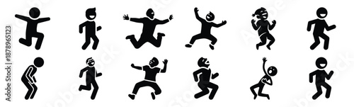 Set of laugh silly bounce silhouette art. Funny large pack of vector silhouette design and isolated on white background