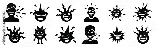 Set of laugh silly spark silhouette art. Funny large pack of vector silhouette design and isolated on white background
