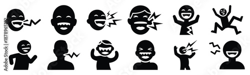 Set of laugh silly zigzag silhouette art. Funny large pack of vector silhouette design and isolated on white background