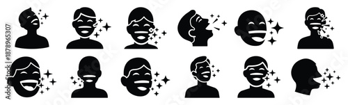 Set of laugh sparkle silhouette art. Funny large pack of vector silhouette design and isolated on white background