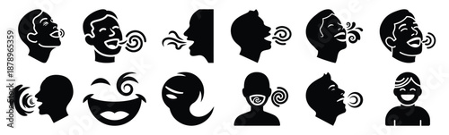 Set of laugh swirl smile silhouette art. Funny large pack of vector silhouette design and isolated on white background
