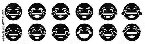 Set of laugh tears face silhouette art. Funny large pack of vector silhouette design and isolated on white background