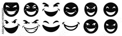 Set of prank smile silhouette art. Funny large pack of vector silhouette design and isolated on white background