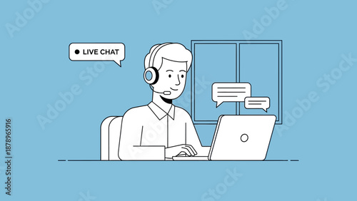 Customer Service Representative Working on Laptop.