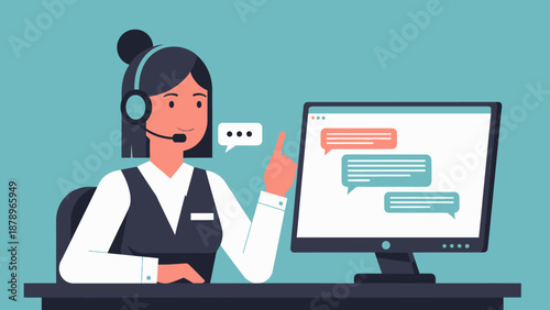 Woman Customer Service Representative Working Computer.