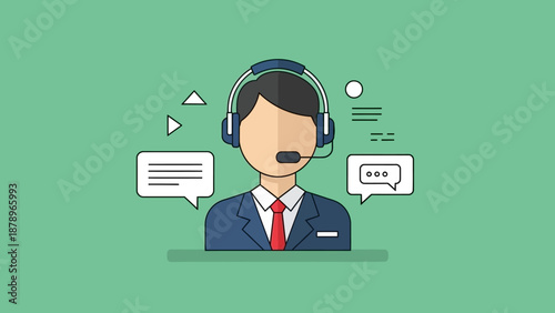 Cartoon Man Wearing Headset and Microphone.