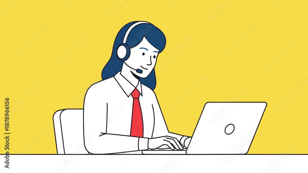 custom made wallpaper toronto digitalWoman Wearing Headset Working on Laptop.