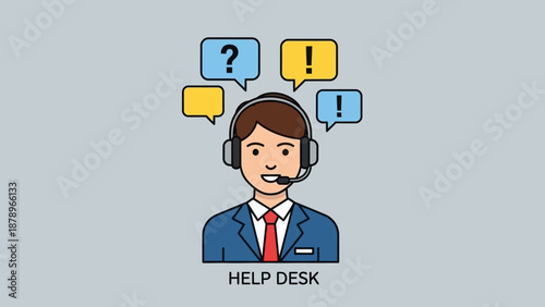 Cartoon Man Wearing Headset Support.