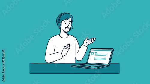 Man working on laptop at desk.