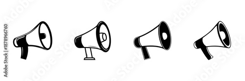 Megaphone Icons In Hand Drawn Style Set. Public Announcement, Communication, Marketing Promotion Doodle Sketch Collection. Amplification And Broadcasting Tools. Isolated Vector Illustration