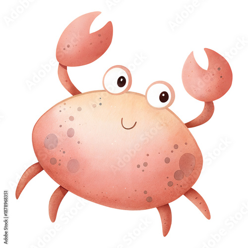 Принти на полотні Watercolor illustration of a cute red crab waving its claws, isolated on white background