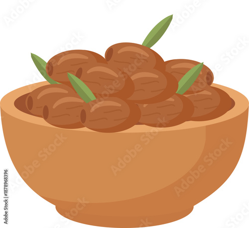 Illustration of bowl filled with dates commonly consumed during Ramadan fasting.