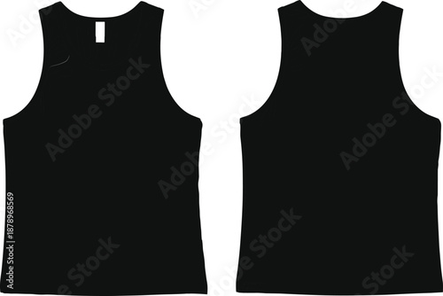 Blank sleeveless tank top silhouette front and back view apparel mockup isolated on 