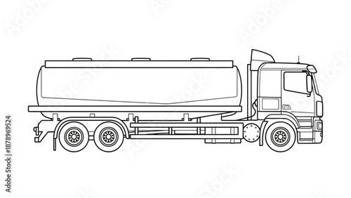Black and white line drawing of a tanker truck on a white background.