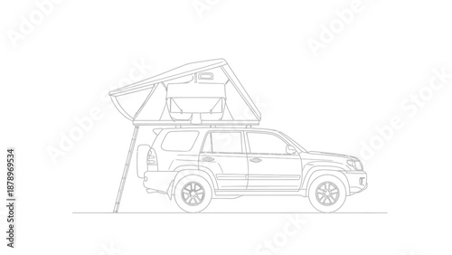 SUV with rooftop tent camping adventure vehicle.