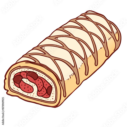 Swiss Roll Cake with Berry Filling Vector Illustration