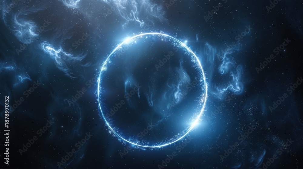 Obraz premium Smooth Electric Ring Orbiting Slowly In Dark Space
