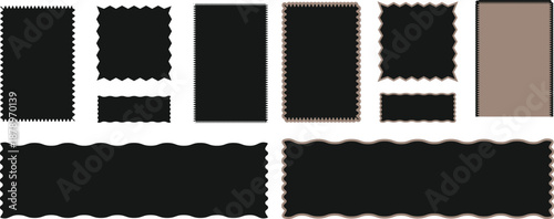 Silhouette of various black and brown fabric swatches on white background