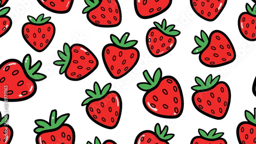 Pattern Vector Illustration of Strawberries in Bright Red and Green in Modern Organic Style