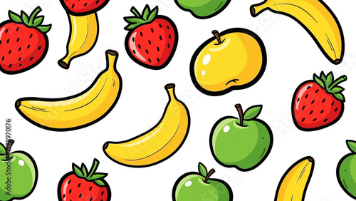 Vector Pattern of Fresh Fruit Assortment in Modern Organic Style with Bright Colors