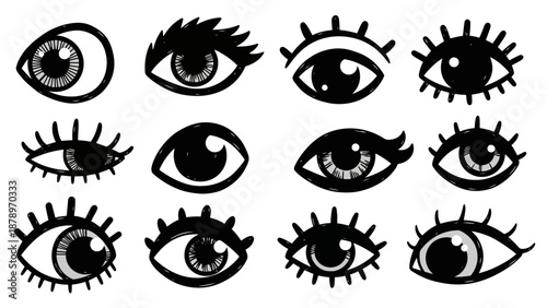 Vector Illustration of Diverse Eyes in Modern Minimalist Style with Black and White Color Scheme