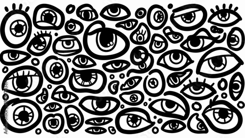 Vector Pattern of Abstract Eyes in Modern Minimalist Style with Black White Color Scheme for Creative Design Projects
