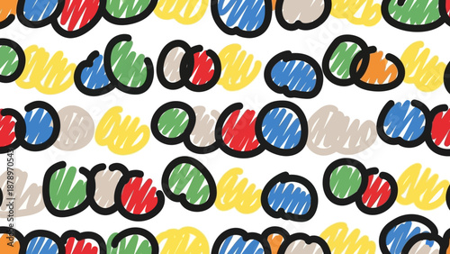 Pattern Vector Illustration with Colorful Scribble Bubbles in Abstract Modern Style
