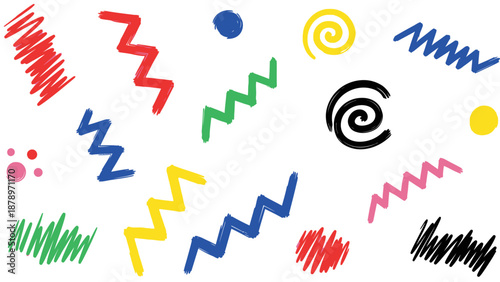 Minimalist Vector Pattern with Colorful Zigzag and Spiral Elements in Modern Style