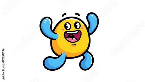 Cartoon Character Vector Illustration of Happy Yellow Blob with Blue Limbs in Playful Style