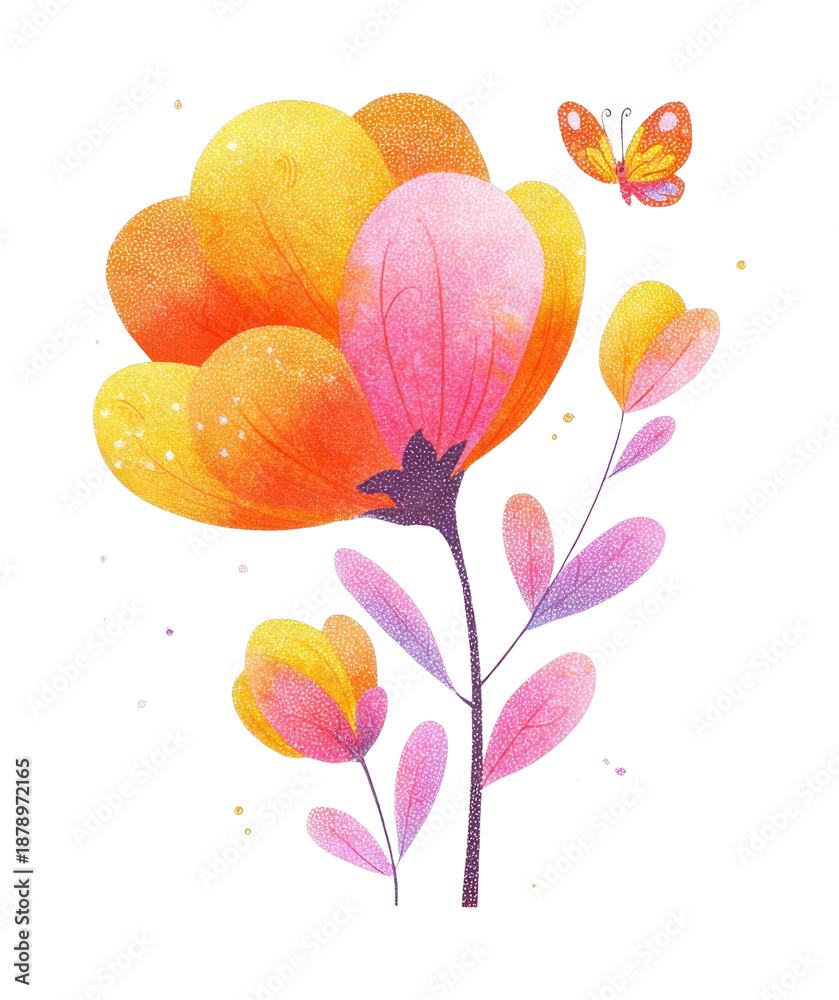 Fototapeta premium PNG Flower illustration whimsical butterfly.