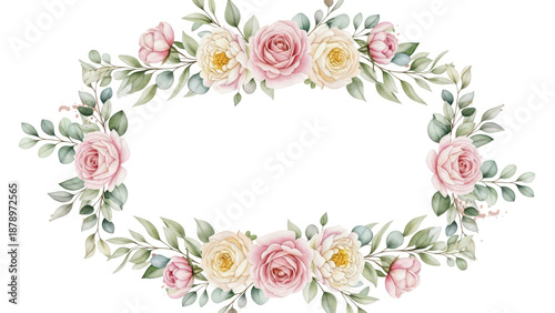 watercolor wedding invitation template with arrangement flower and leaves