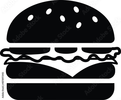 Cheeseburger icon with sesame seeds black color silhouette isolated on transparent background vector illustration