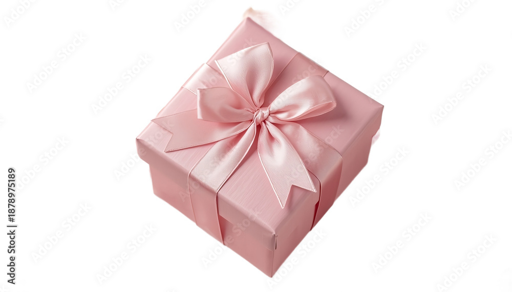 Obraz premium A beautifully wrapped pink gift box with a ribbon on transparent background