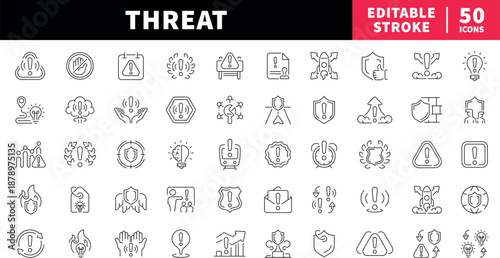 Threat editable line icons set, warning and attention symbols