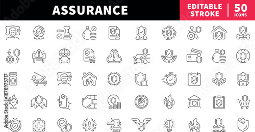 Assurance editable line icons set. protection and security symbols