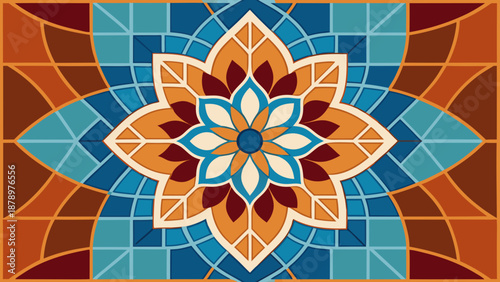Elegant creative design with mosaic gradient tiles from terracotta to azure sky, Byzantine soft patt
