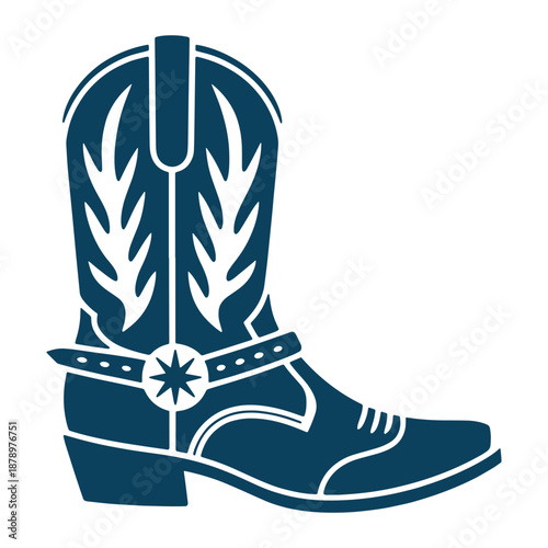 Decorative Cowboy Boot with Spur Western Line Art Illustration