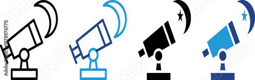 Telescope icon with moon and star ornaments with religious themes, Islamic astronomy, or welcoming the holy month.