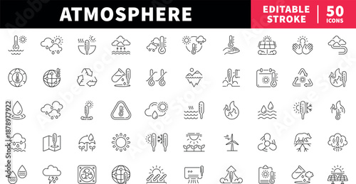 Atmosphere editable line icons set. climate and weather elements