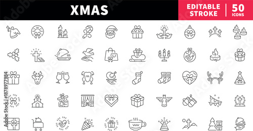Christmas editable line icons set. holiday and festive symbols