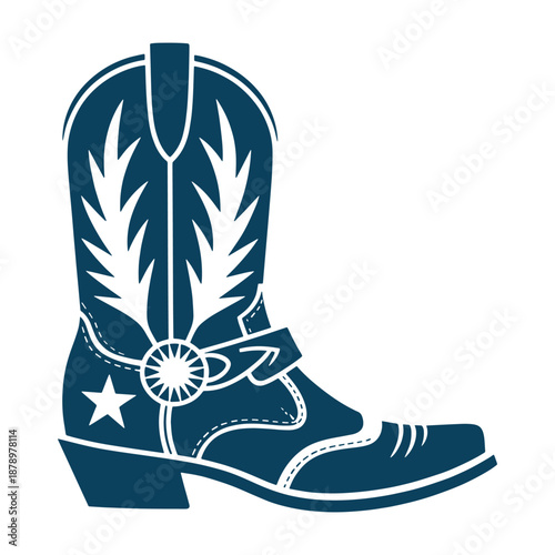 Western Cowboy Boot with Spur and Decorative Embroidery Illustration