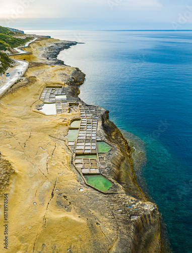 Cuadro en lienzo ⁦Drone top view of saltpans on Gozo island