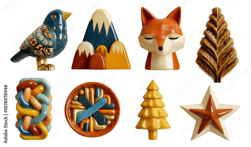 Fototapeta premium Mini Wooden Sculptures Collection for Decorative Craft and Home Artwork