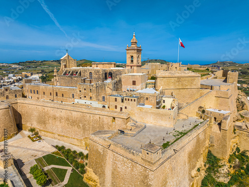 Cittadella, Victoria city - capital of Gozo island, Malta island. Drone view 
